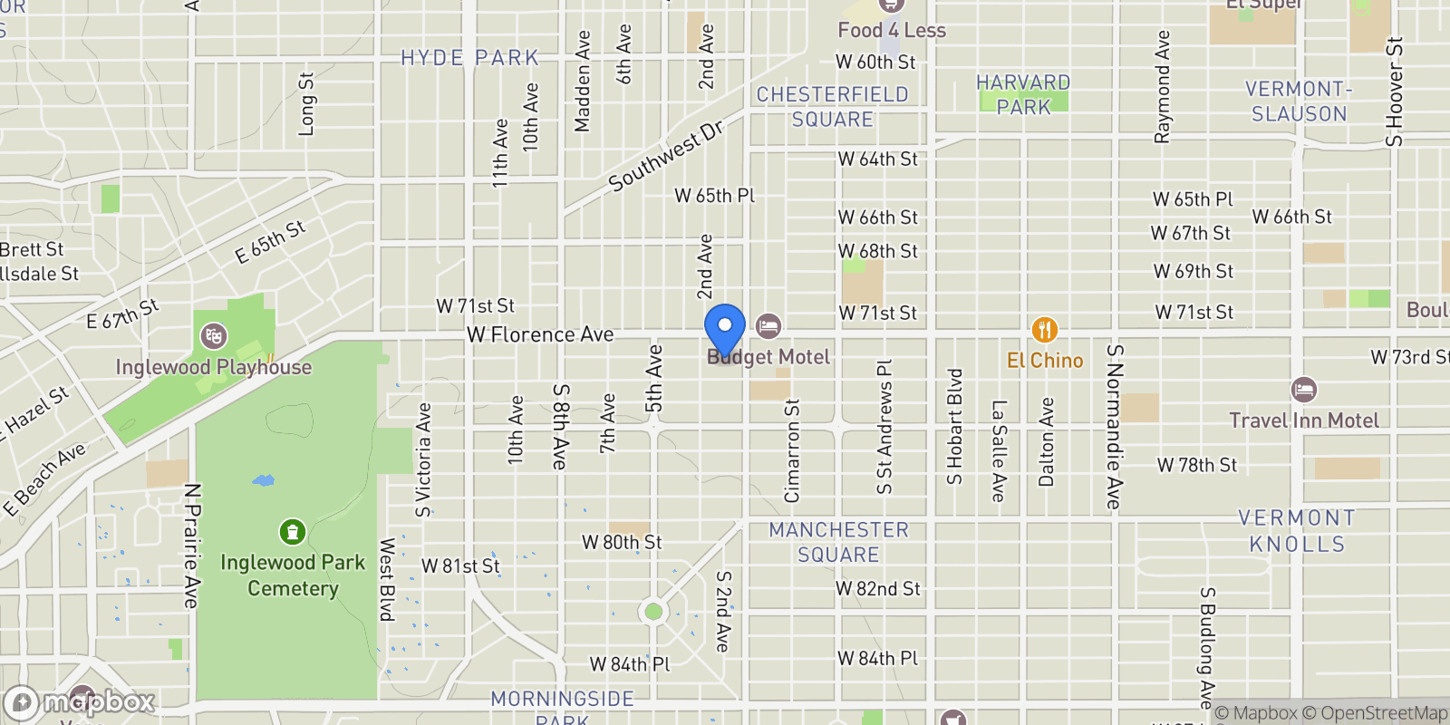 Map showing 2228 W 73rd, Los Angeles, CA 90043, Los Angeles, California, United States.