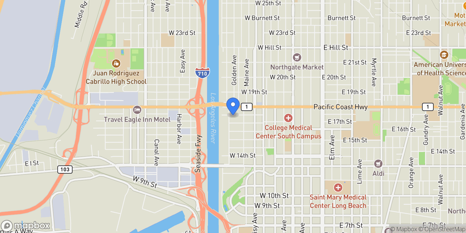 Map showing 820 W Esther Street, Long Beach, CA 90813, Signal Hill, California, United States.