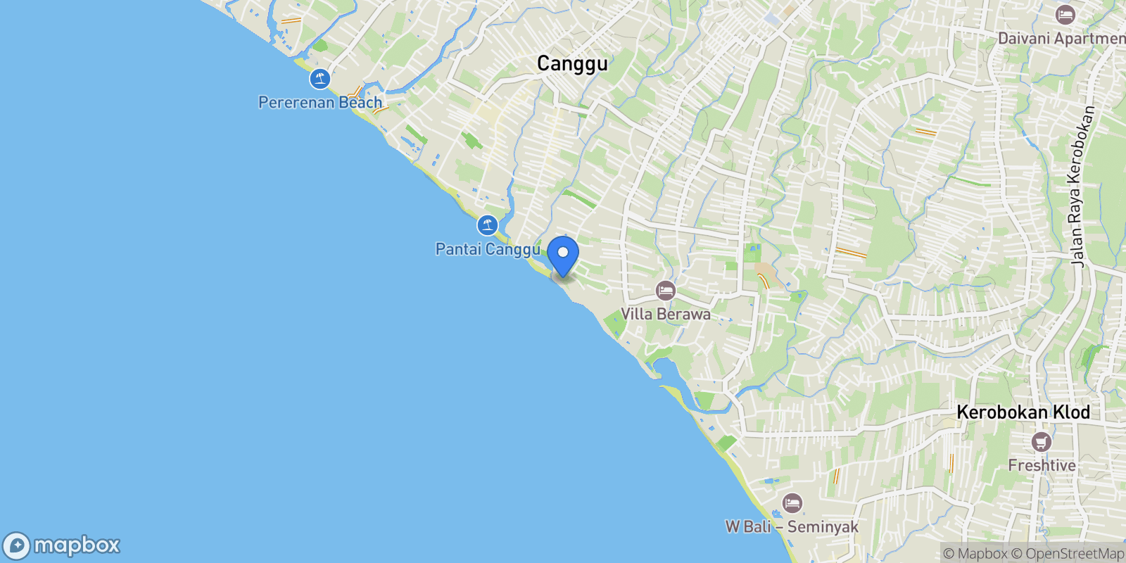Map showing Bali, Pantai Berawa, Bali, Indonesia.