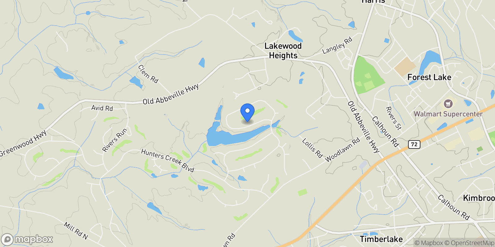 Map showing 715 Fairway Lakes, Greenwood, South Carolina, United States.