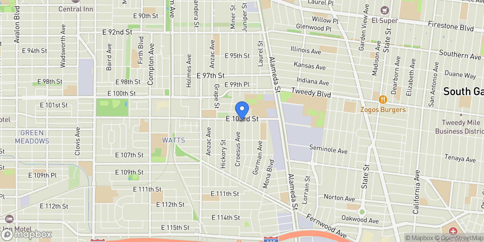 Map showing 2164 E 103rd St, Los Angeles, CA 90002, Los Angeles, California, United States.