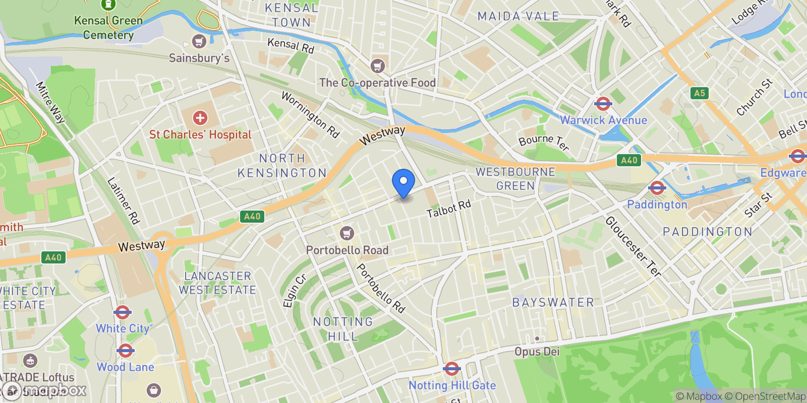 Map showing Dartmouth Close, London, London, England, United Kingdom.