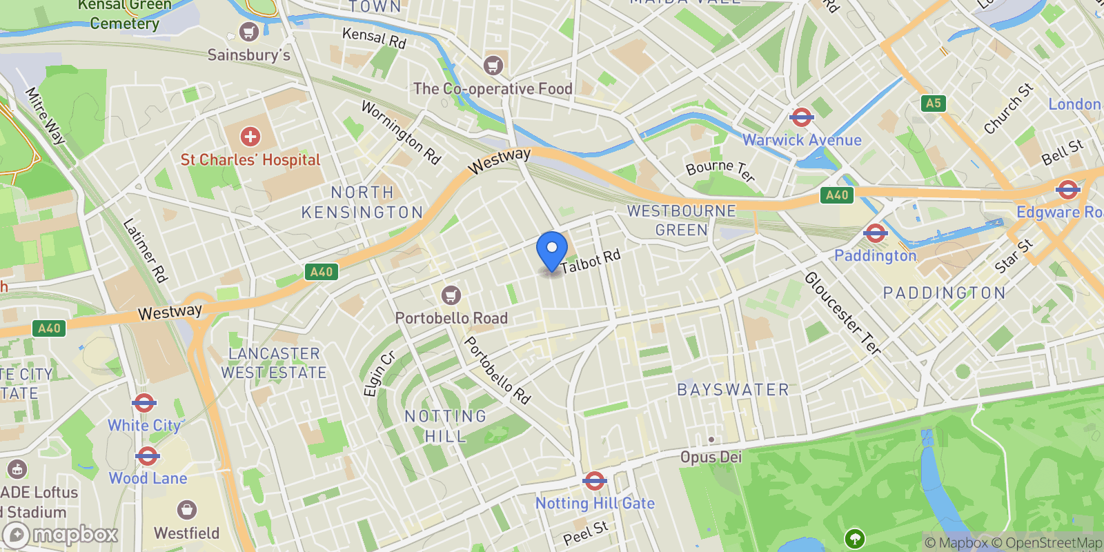 Map showing Talbot Road, London, London, England, United Kingdom.