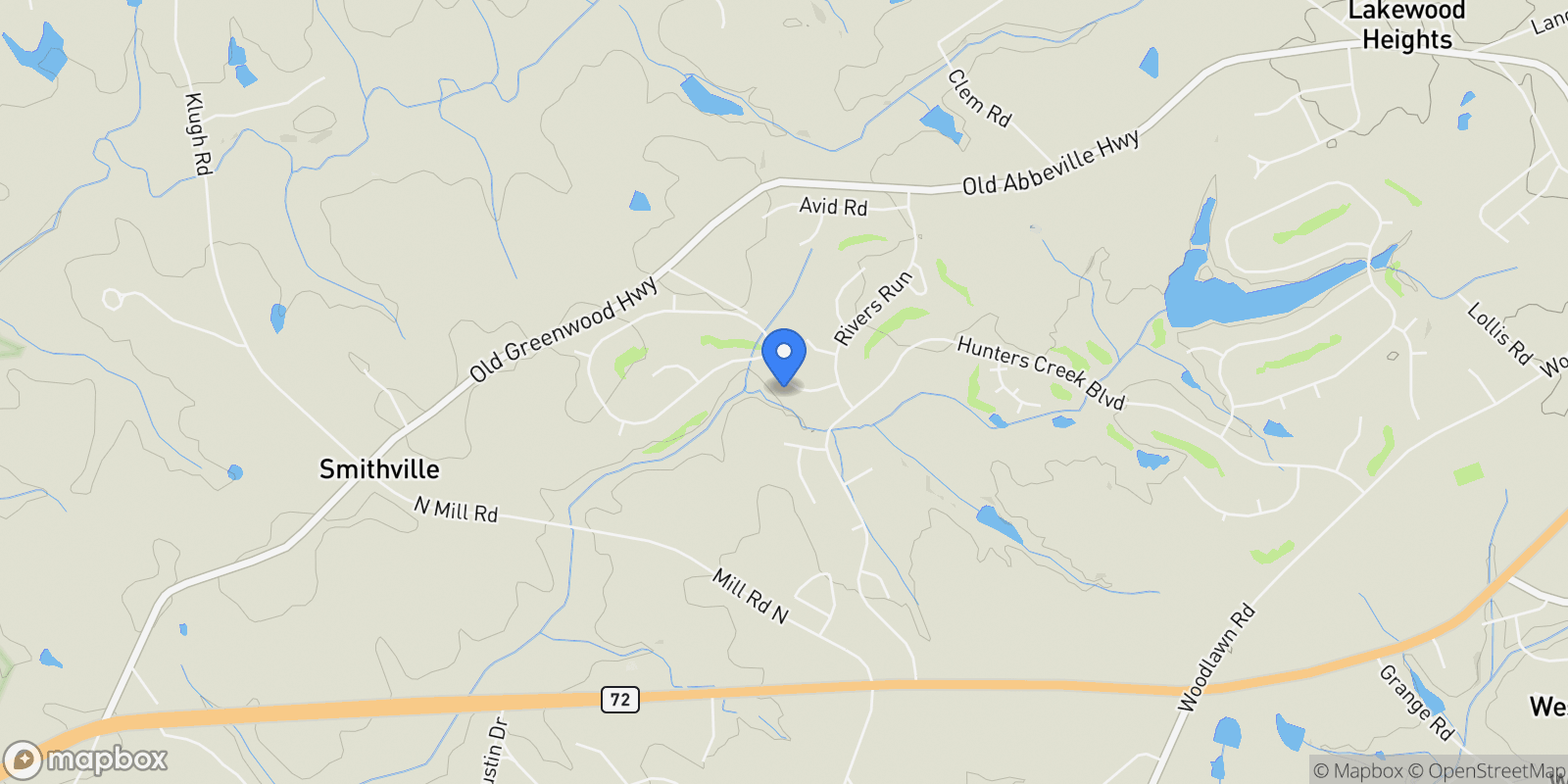Map showing 109 Oakmonte Circle, Greenwood, South Carolina, United States.