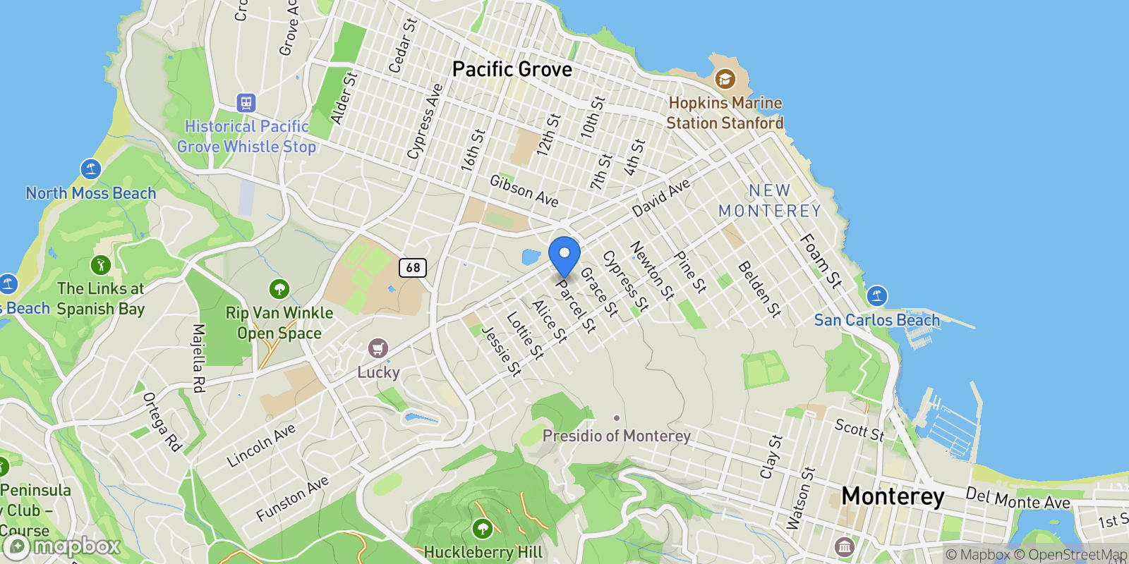 Map showing 830 Parcel Street, Monterey, California, United States.
