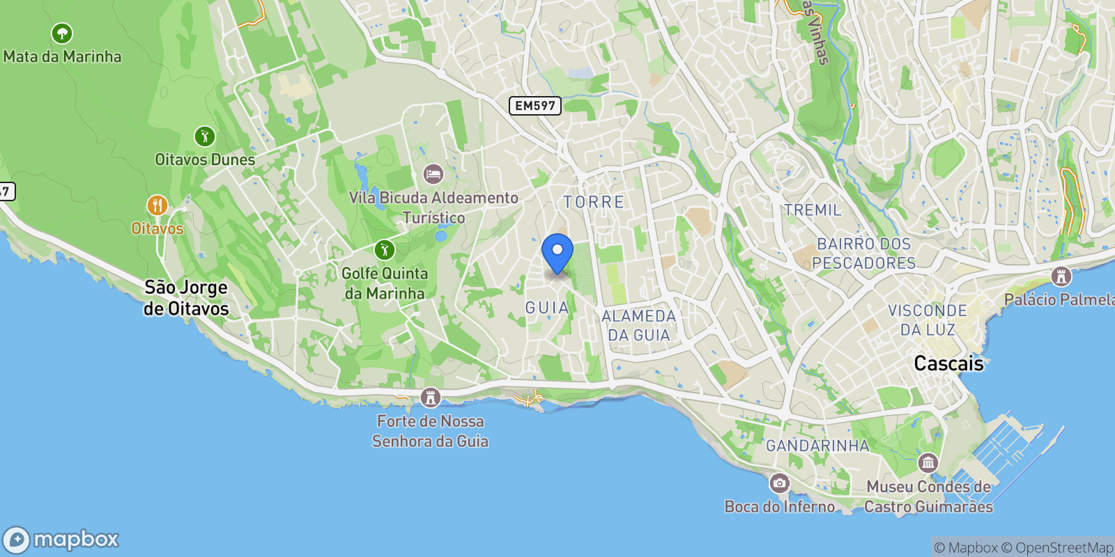 Map showing Alcabideche, Lisboa, Cascais e Estoril, Lisbon, Portugal.