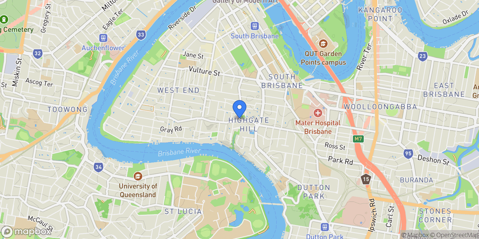 Map showing Brisbane, Highgate Hill, Queensland, Australia.