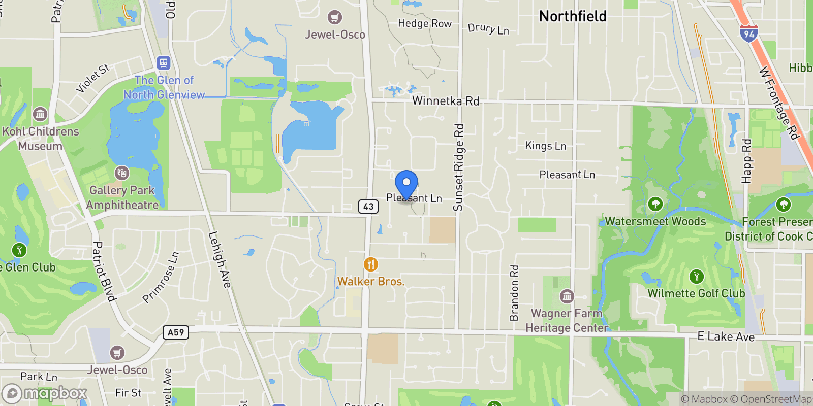 Map showing 1439 Pleasant Lane, Glenview, IL 60025, Glenview, Illinois, United States.