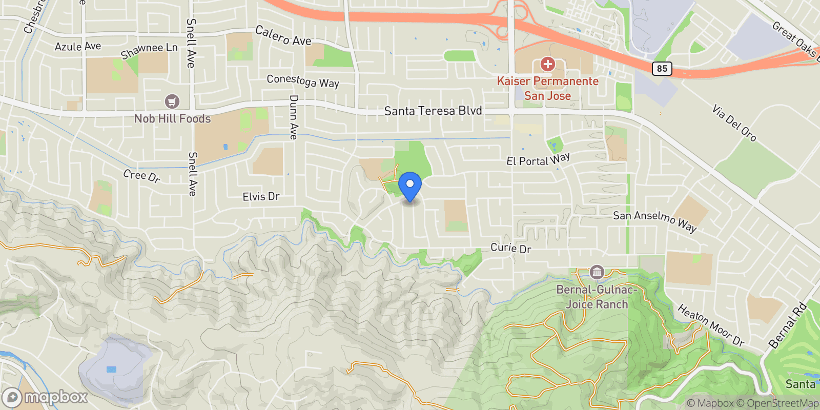 Map showing 6273 Mountford Drive, San Jose, California, United States.