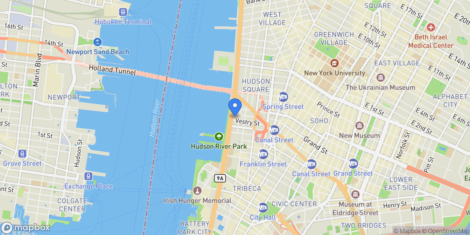 Map showing 70 VESTRY ST, New York, New York, United States.
