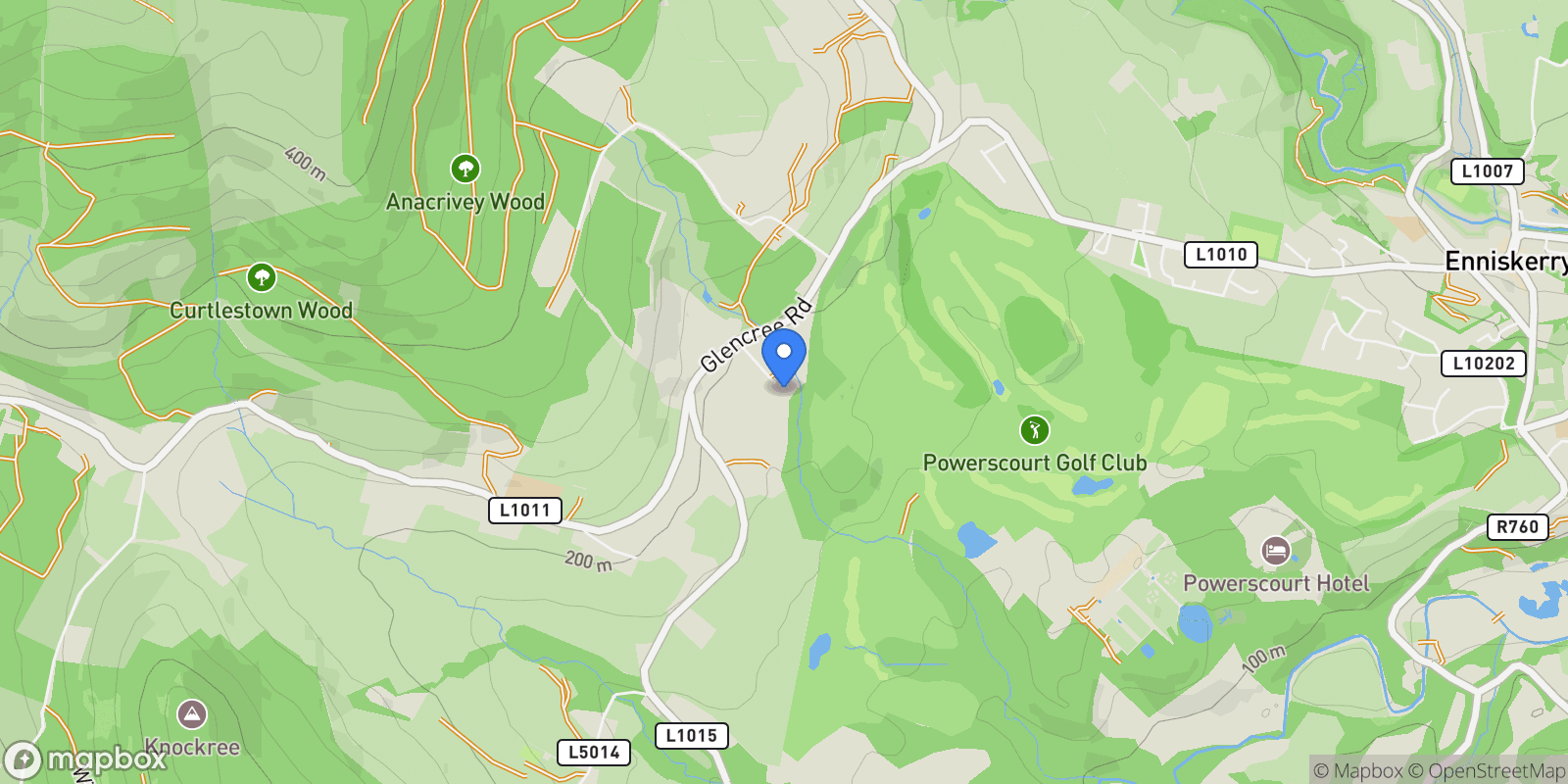 Map showing Brook House & Lodge, Enniskerry, WW A98 PX47, Kilmolin, County Wicklow, Ireland.