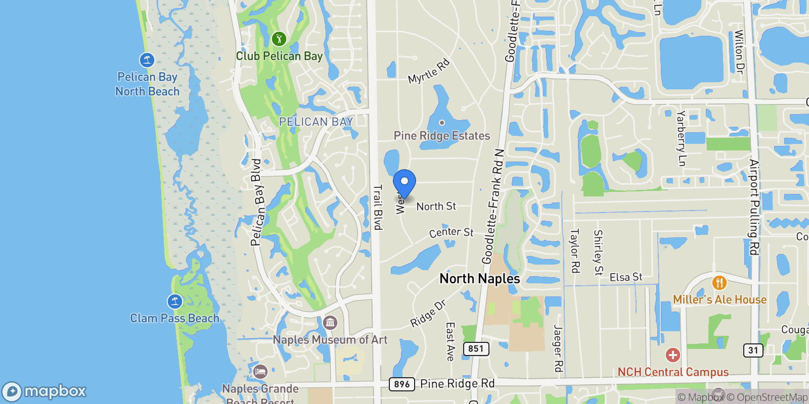Map showing 188 West Street, Naples, Florida, United States.