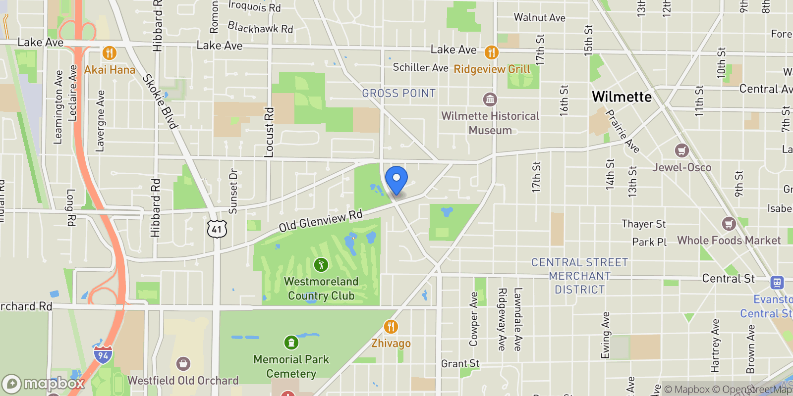 Map showing 2218 Old Glenview Road, Wilmette, IL 60091, Wilmette, Illinois, United States.