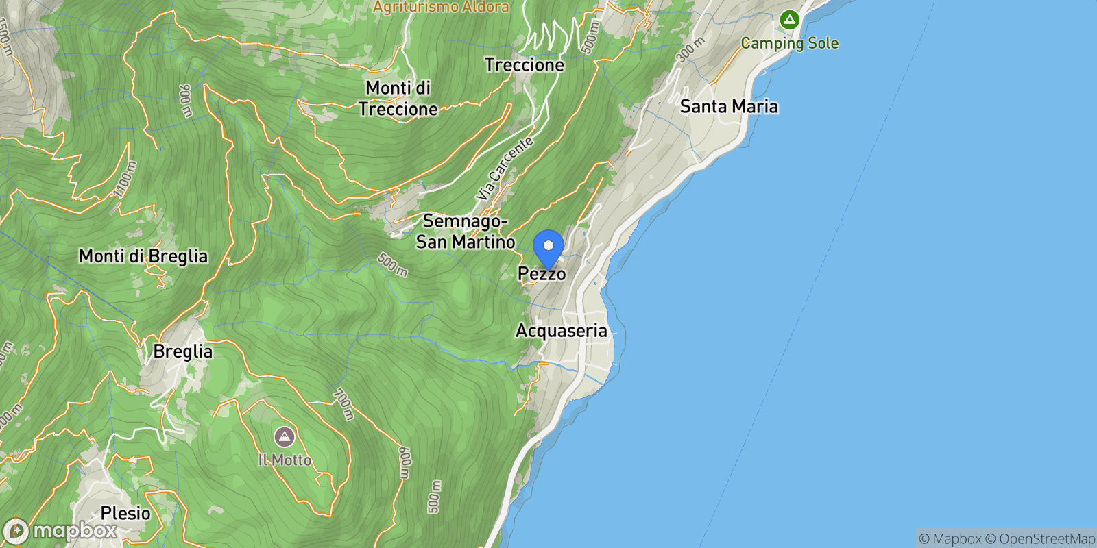 Map showing Frazione Pezzo, 22010 Acquaseria CO, Italy, Acquaseria, Lombardy, Italy.