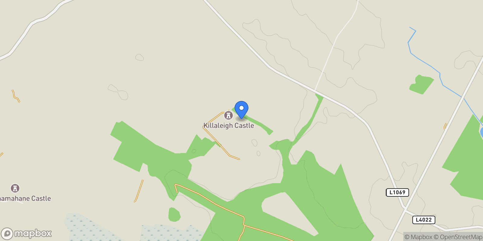 Map showing Sopwell Hall and Killaleigh Castle, Ballingarry, M E53 YN99, Curraghgloss, County Tipperary, Ireland.