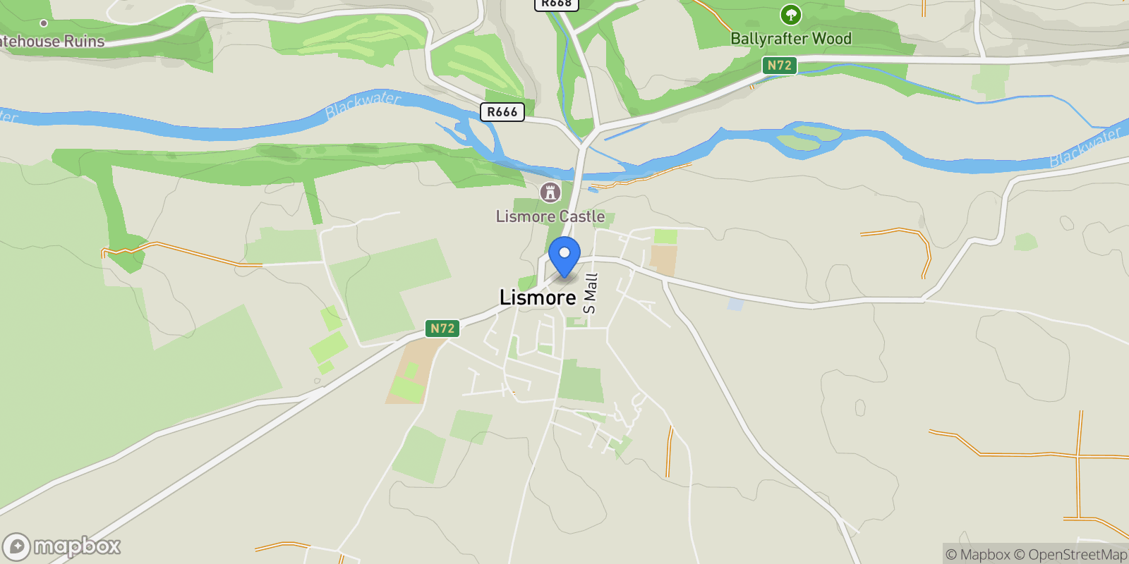 Map showing Richmond House Cappoquin , Lismore, WD P51 FW72, Lismore, County Waterford, Ireland.