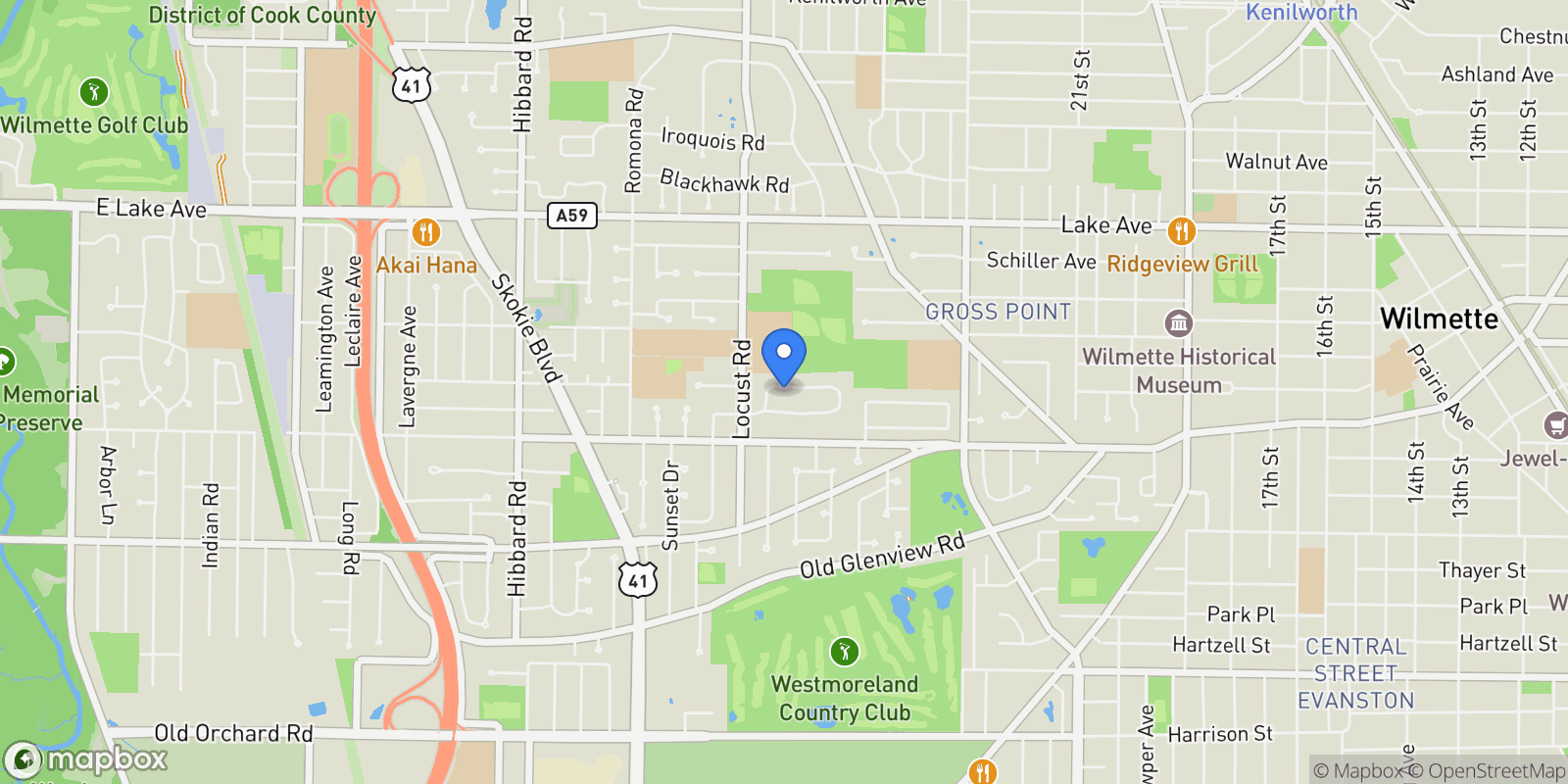 Map showing 2611 Laurel Lane, Wilmette, IL 60091, Wilmette, Illinois, United States.