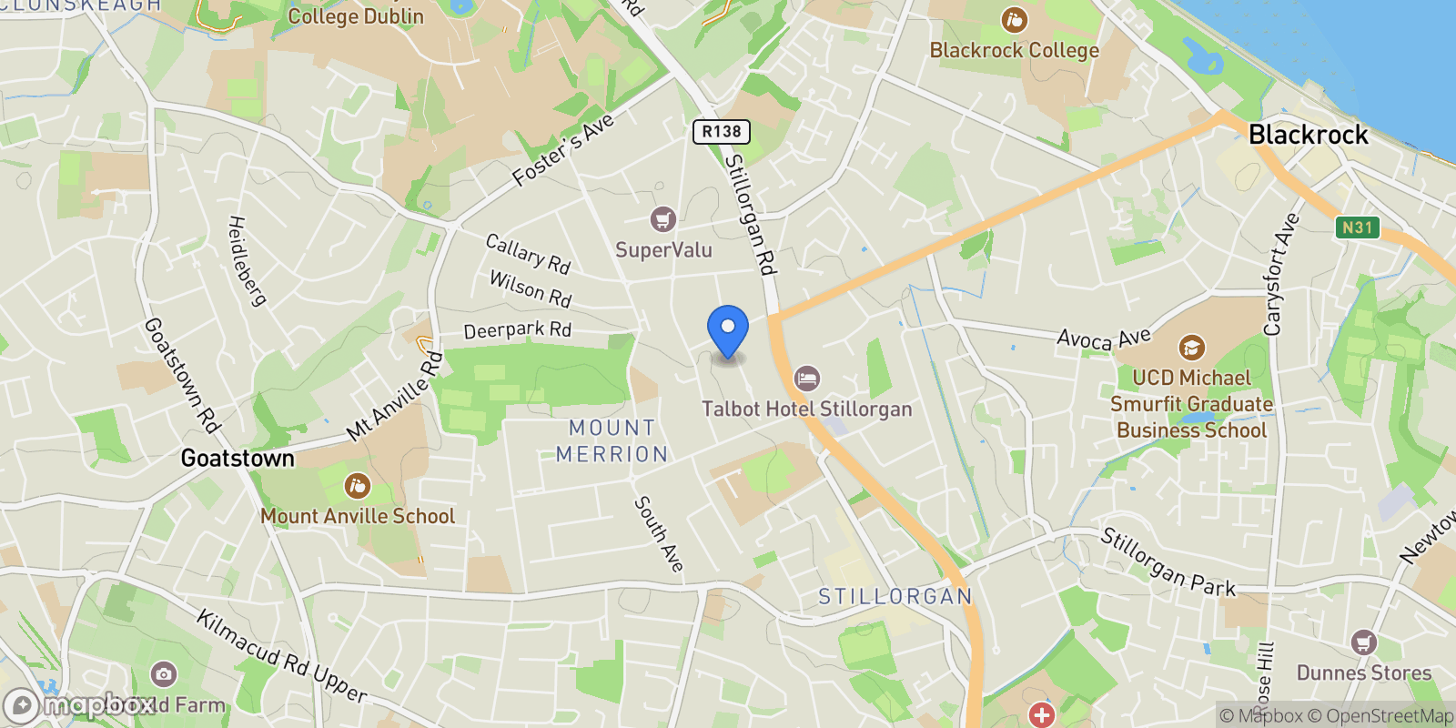 Map showing 21 Sycamore Road, Mount Merrion, Co. Dublin, D, Dublin, County Dublin, Ireland.