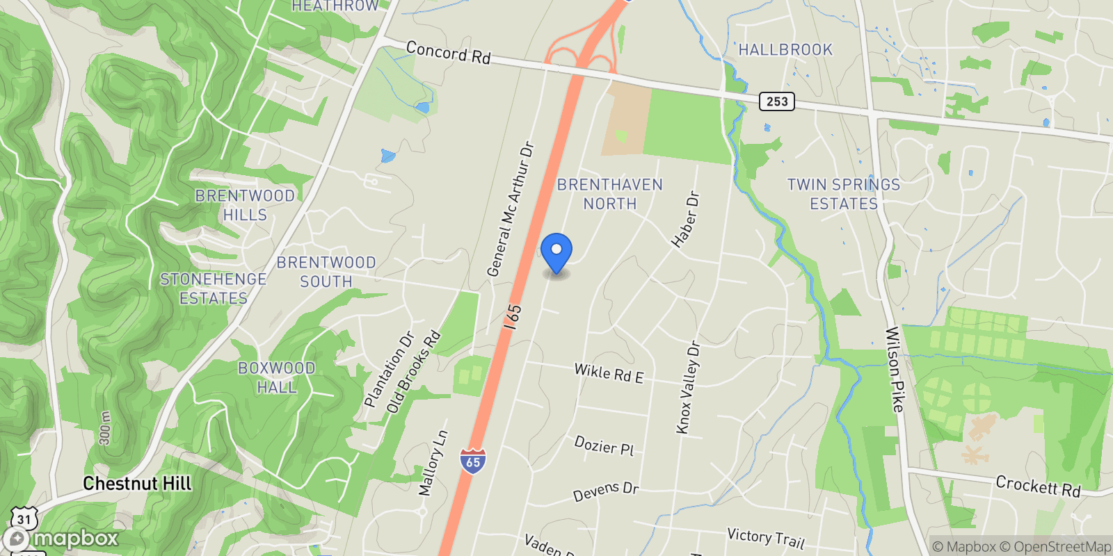 Map showing 1310 Lipscomb Dr, Nashville, Tennessee, United States.