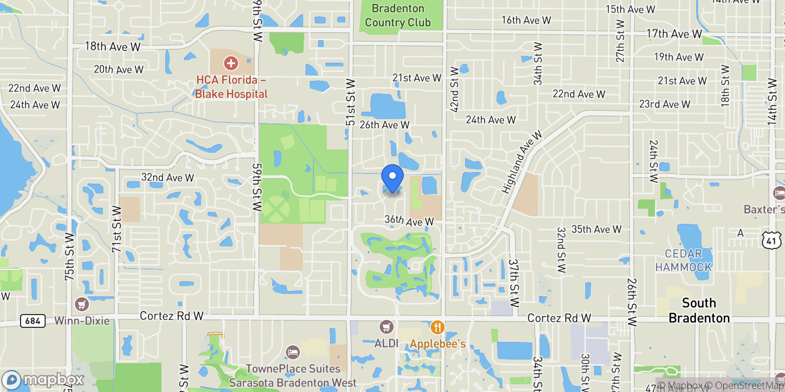 Map showing 4607 34th Avenue Drive W, Bradenton, FL 34209, Bradenton, Florida, United States.