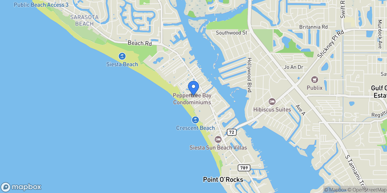 Map showing 6140 Midnight Pass Road , A10, Sarasota, FL 34242, Siesta Key, Florida, United States.