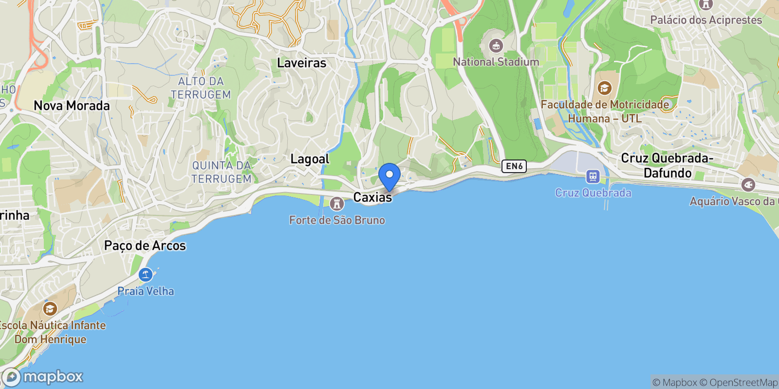 Map showing Oeiras e Sao Juliao da Barra, Paco de Arcos e Caxias, Lisbon, Portugal.