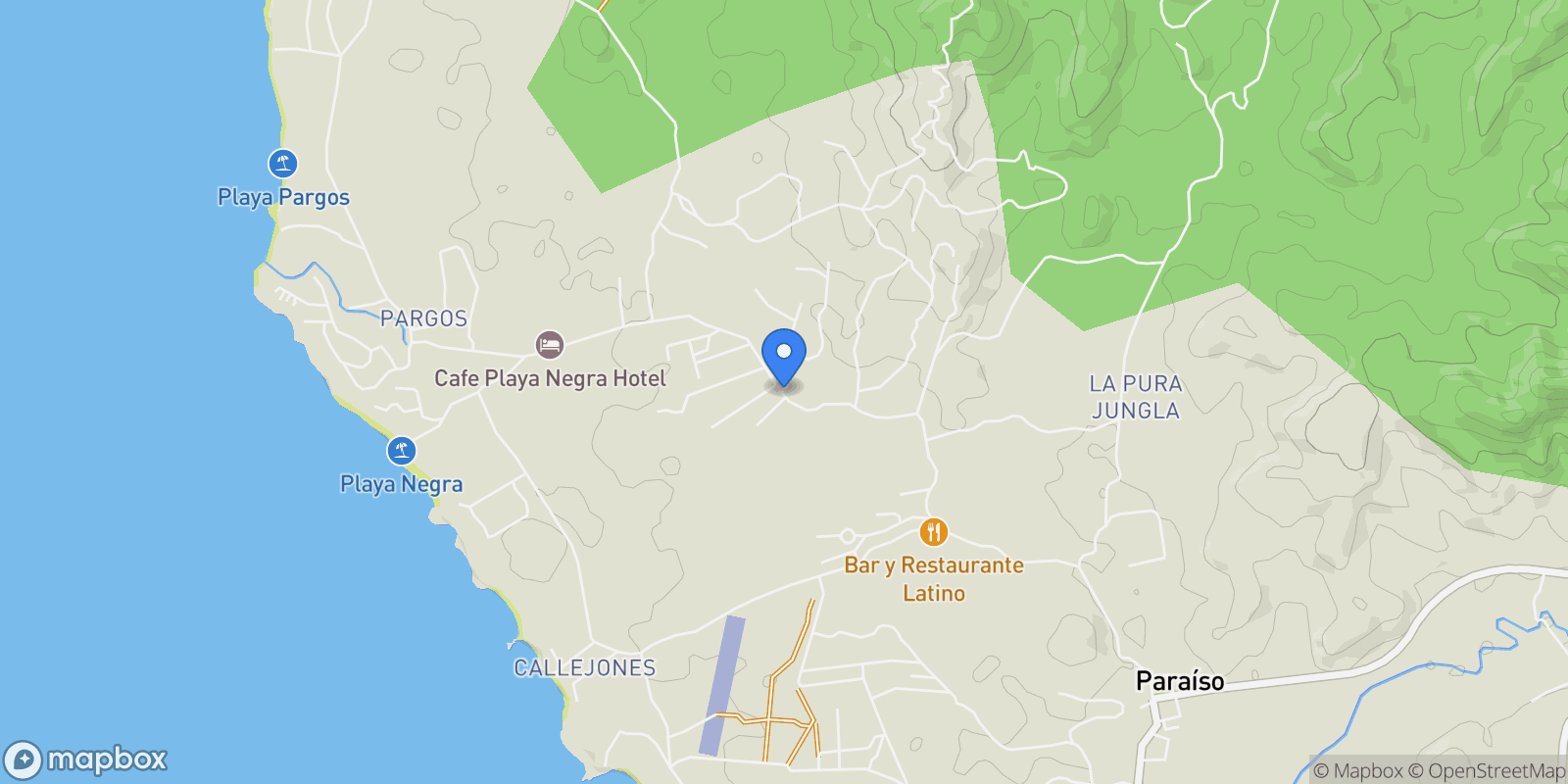 Map showing 55WP+RJX C. Playa Negra, Provincia de Guanacaste, Los Pargos, Costa Rica, Los Pargos, Guanacaste Province, Costa Rica.