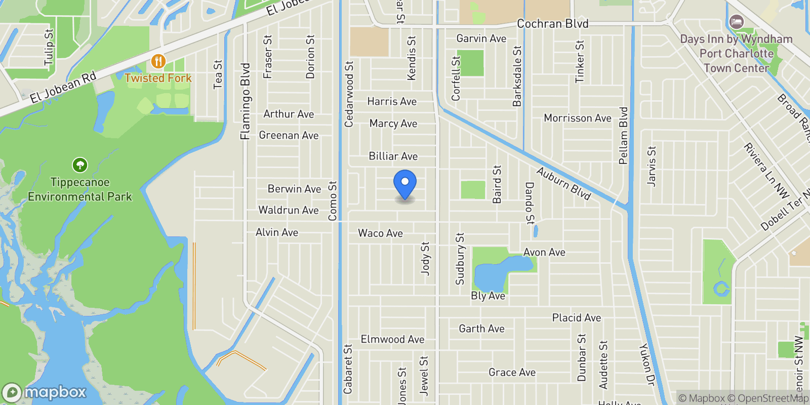 Map showing 17443 Reaper Avenue, Port Charlotte, FL 33948, Port Charlotte, Florida, United States.