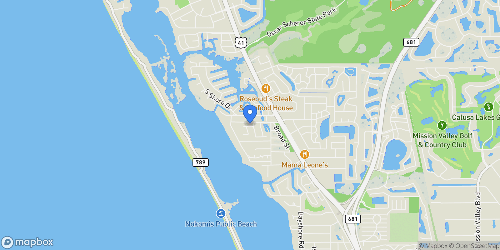 Map showing 404 Bayside Lane, Nokomis, FL 34275, Venice, Florida, United States.