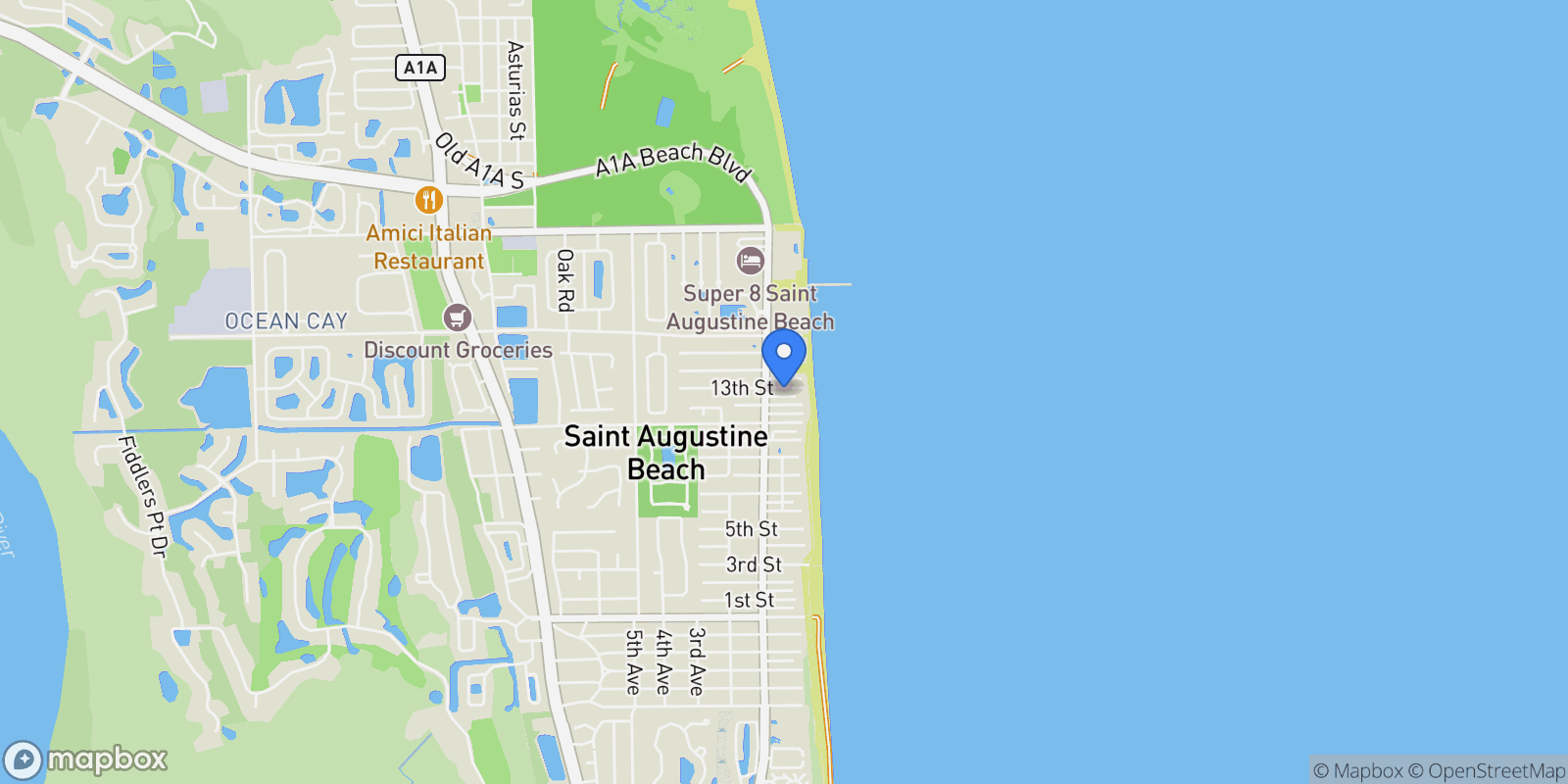 Map showing 9 13TH Street, St. Augustine, Florida, United States.