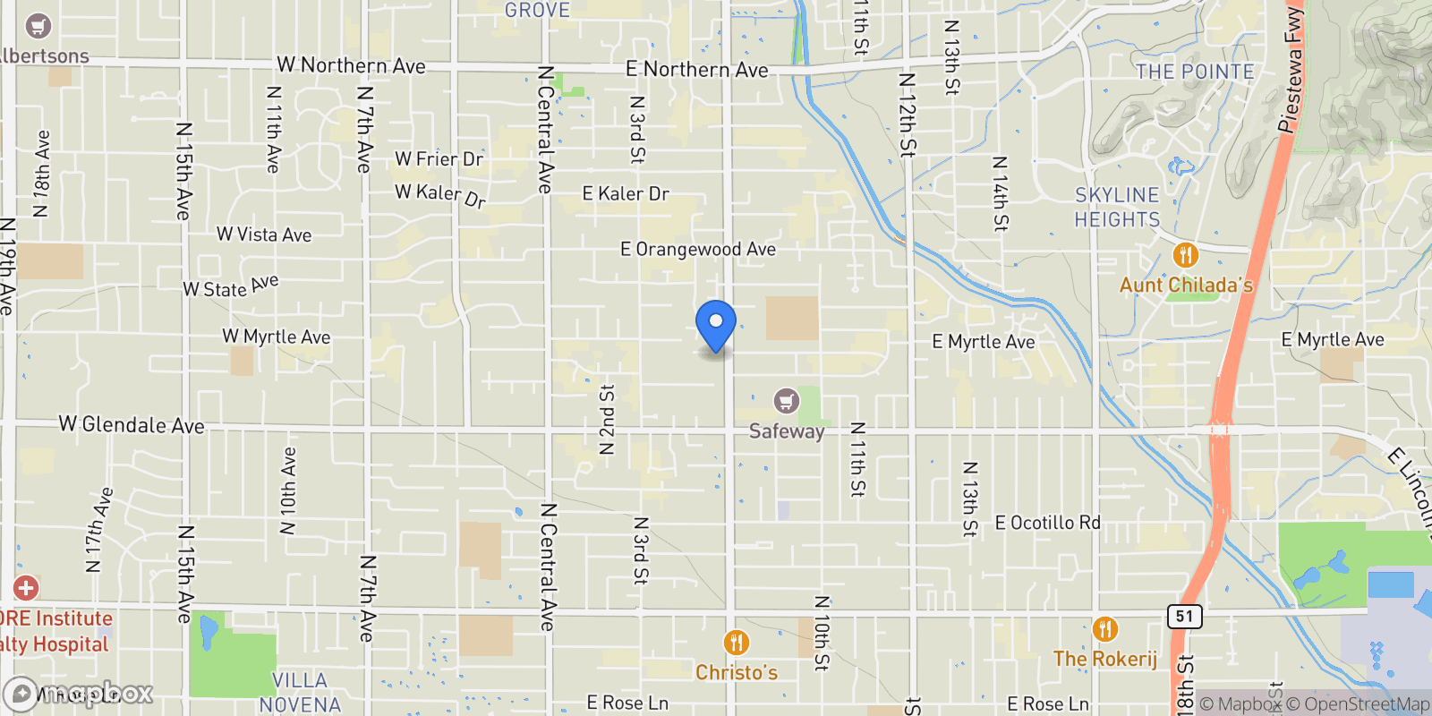Map showing 629 E MYRTLE Avenue, Phoenix, Arizona, United States.