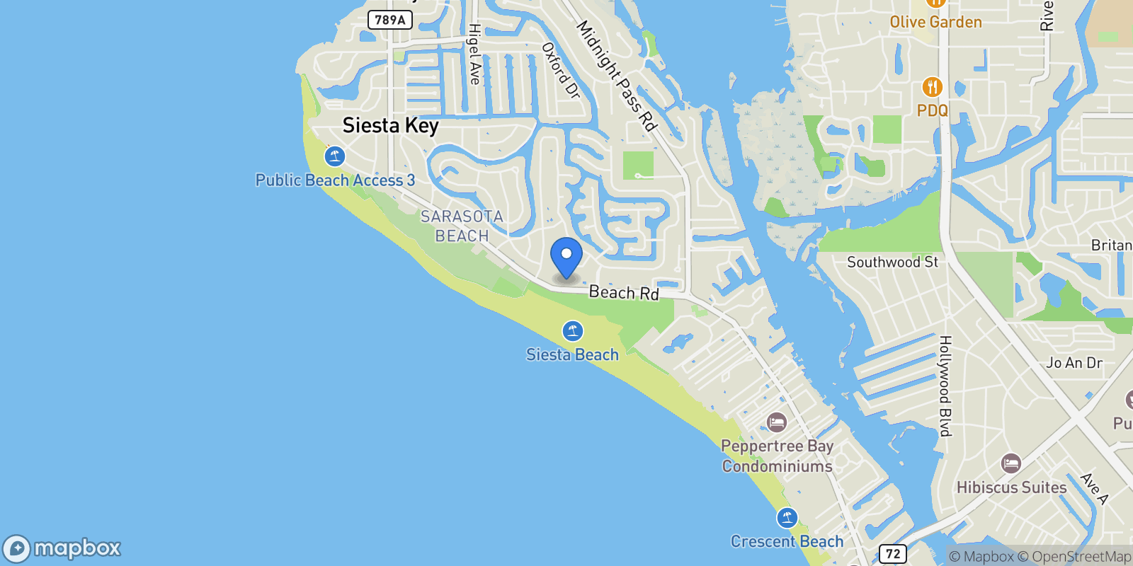 Map showing 777 Beach Road , 1B, Sarasota, FL 34242, Siesta Key, Florida, United States.
