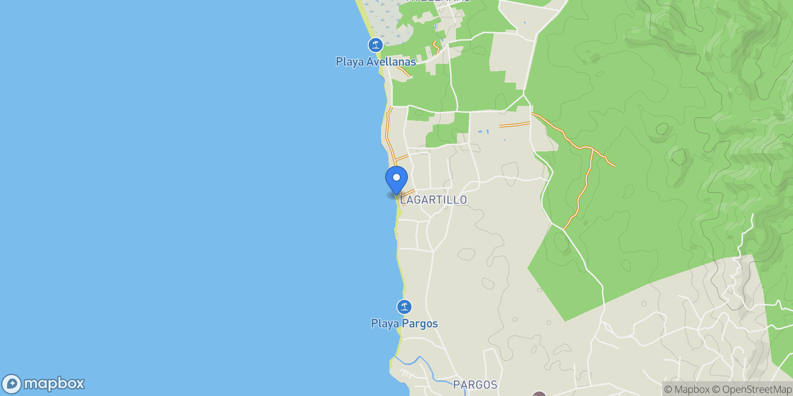 Map showing Playa Lagartillo, Easy St, Guanacaste Province, Santa Cruz, Costa Rica, Playa Lagartillo, Guanacaste Province, Costa Rica.