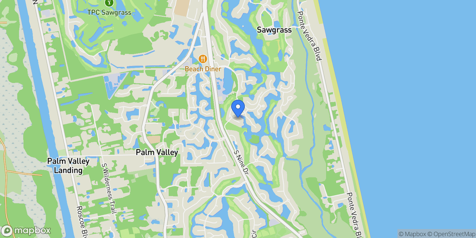 Map showing 14 SPY GLASS Lane, Ponte Vedra Beach, Florida, United States.
