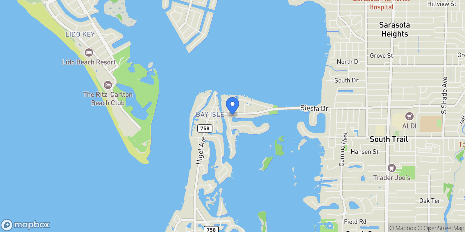 Map showing 508 Siesta Drive, Sarasota, FL 34242, Siesta Key, Florida, United States.