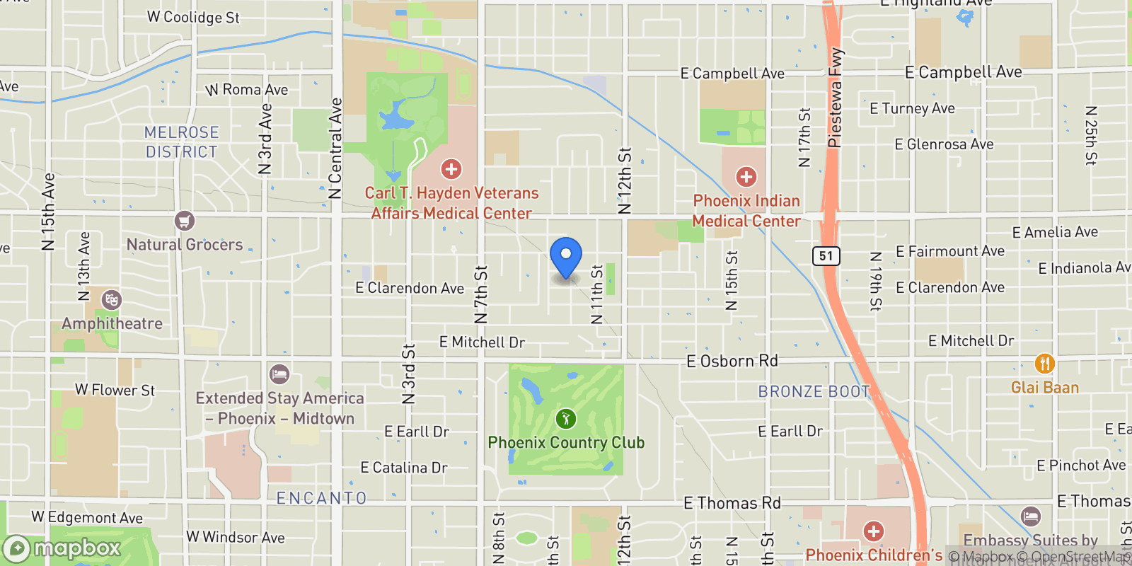 Map showing 1026 E CLARENDON Avenue, Phoenix, Arizona, United States.