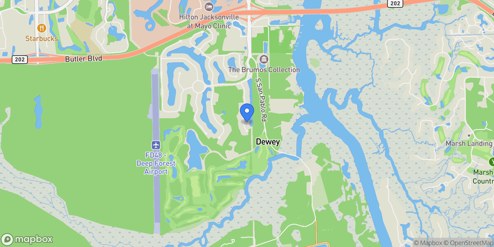 Map showing 5367 CHANDLER BEND Drive, Jacksonville, Florida, United States.
