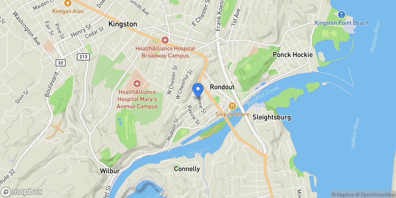 Map showing 85 Hone Street, Kingston, New York, United States.