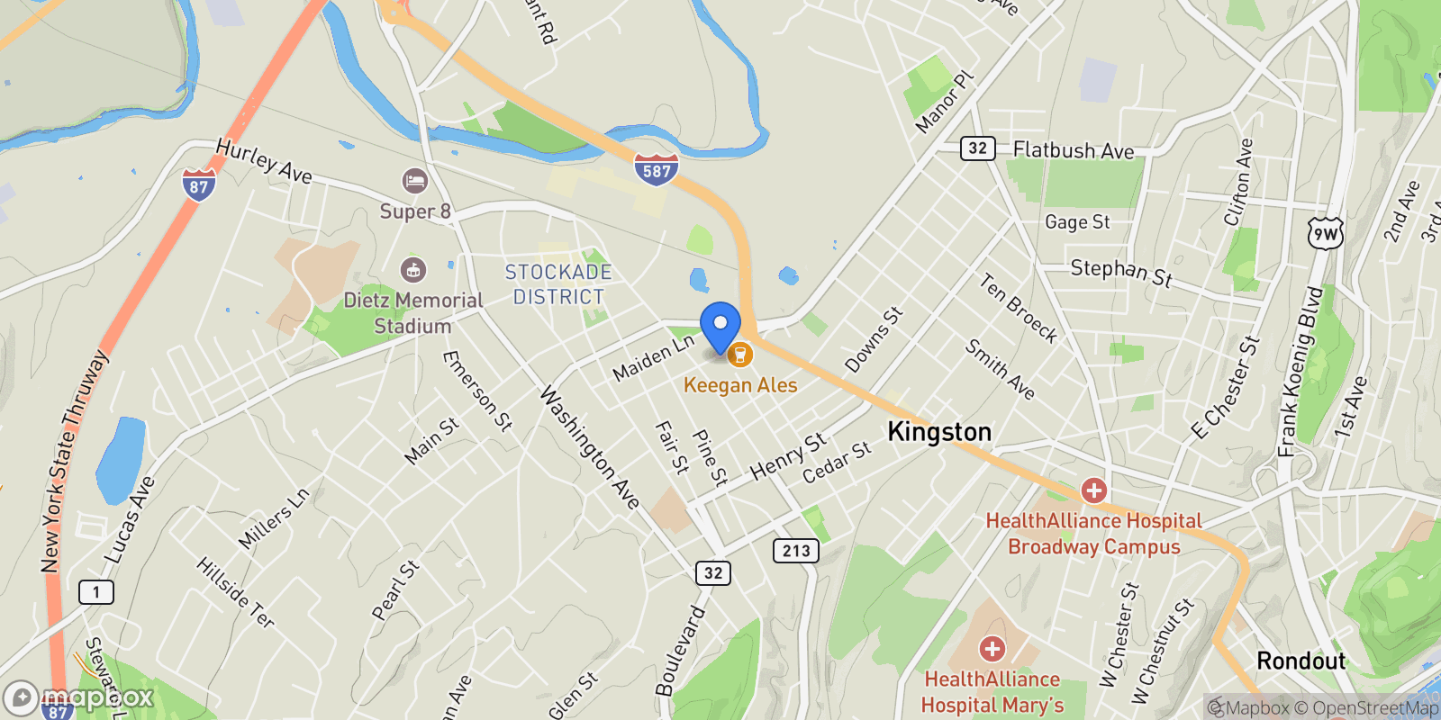 Map showing 44 St James Street, Kingston, New York, United States.