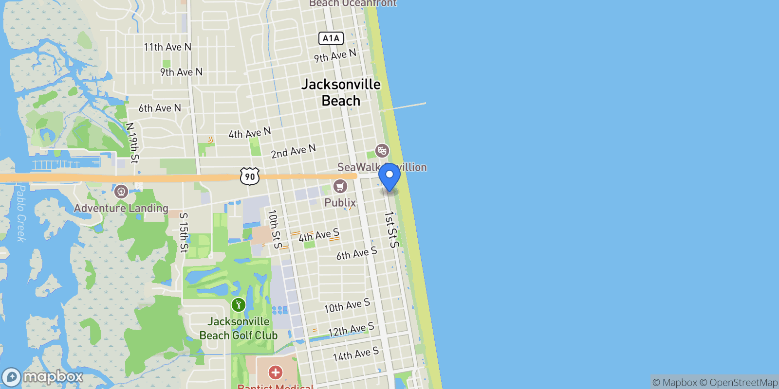 Map showing 123 1ST Street S 501, Jacksonville Beach, Florida, United States.