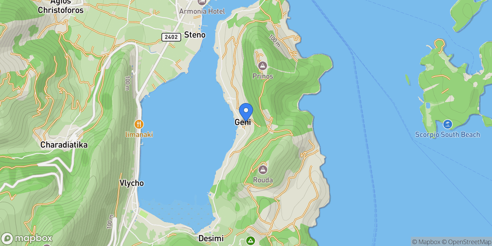 Map showing Geni 311 00, Greece, Bluxou, Ellomenos, Greece.