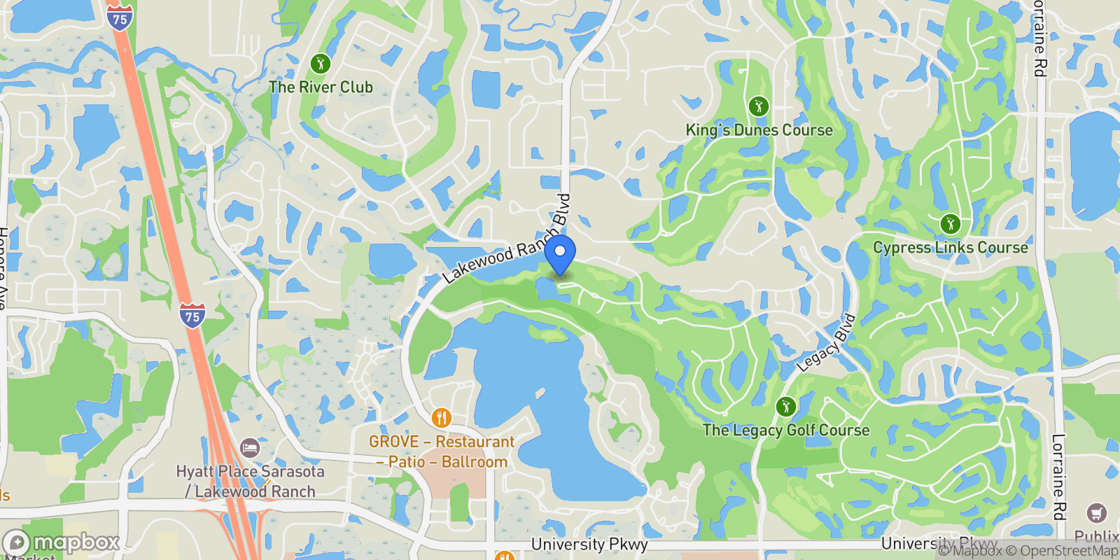 Map showing 6505 Oakland Hills Drive, Lakewood Ranch, FL 34202, Bradenton, Florida, United States.