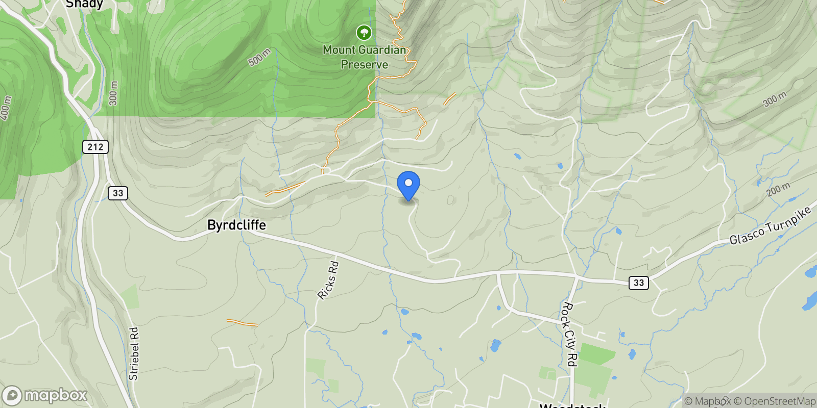 Map showing 289 Upper Byrdcliffe Road, Woodstock, New York, United States.