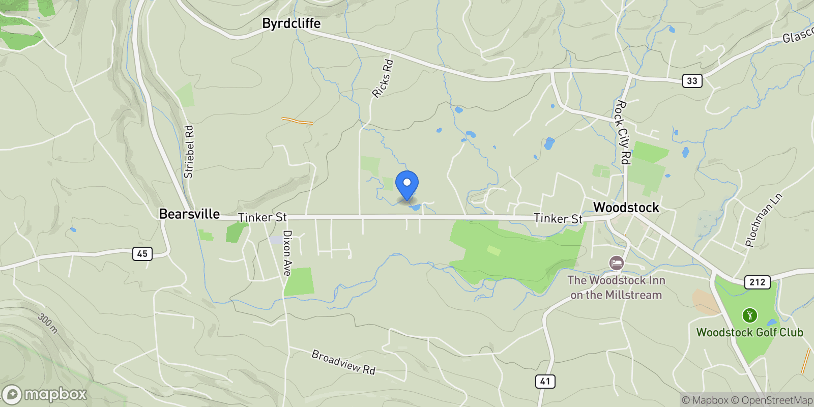 Map showing 196 Tinker Street, Woodstock, New York, United States.