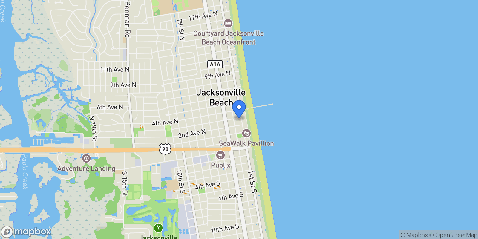 Map showing 320 1ST Street 810, Jacksonville Beach, Florida, United States.