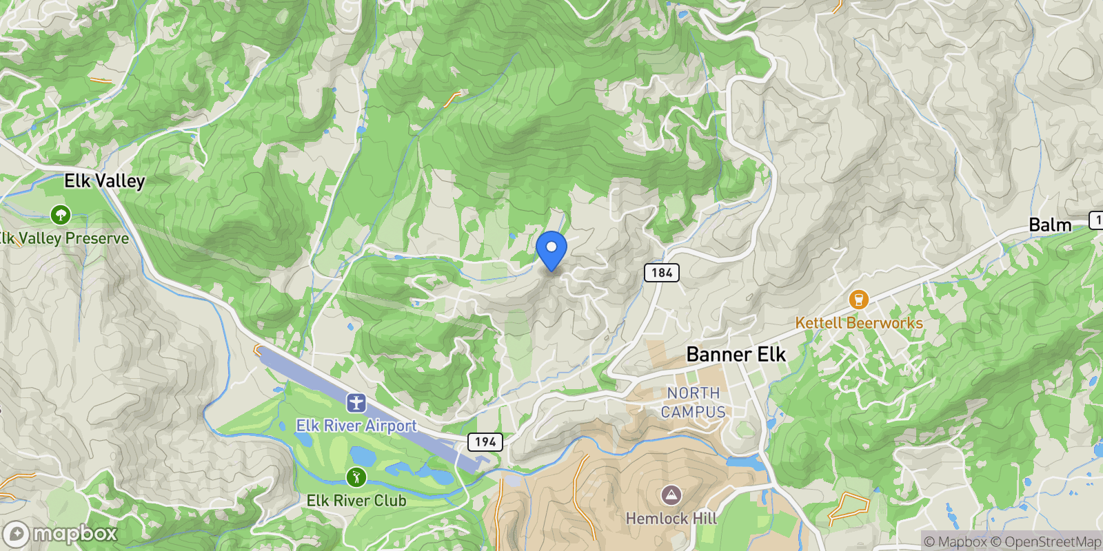 Map showing 555 Highland Drive, Banner Elk, North Carolina, United States.