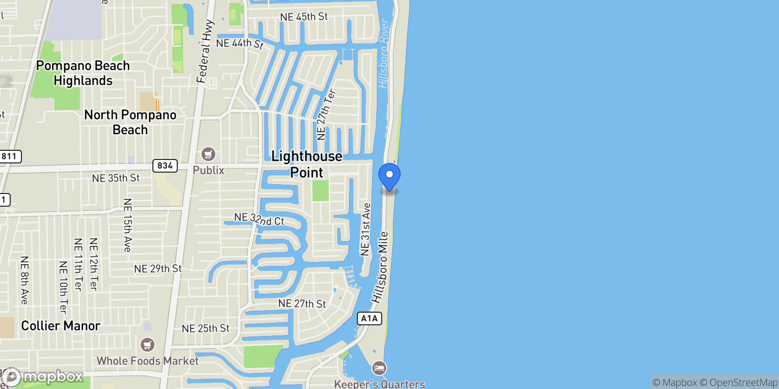 Map showing 999 Hillsboro Mile, Hillsboro Beach, Florida, United States.