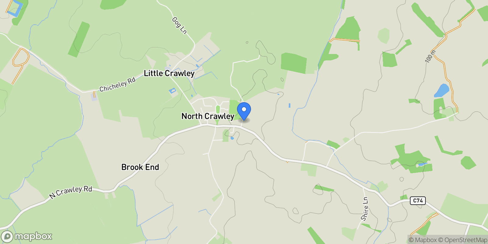 Map showing Pound Lane, North Crawley, England, United Kingdom.