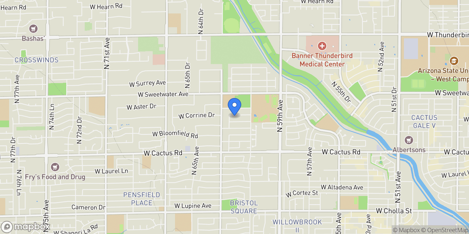 Map showing 6213 W CORRINE Drive, El Mirage, Arizona, United States.