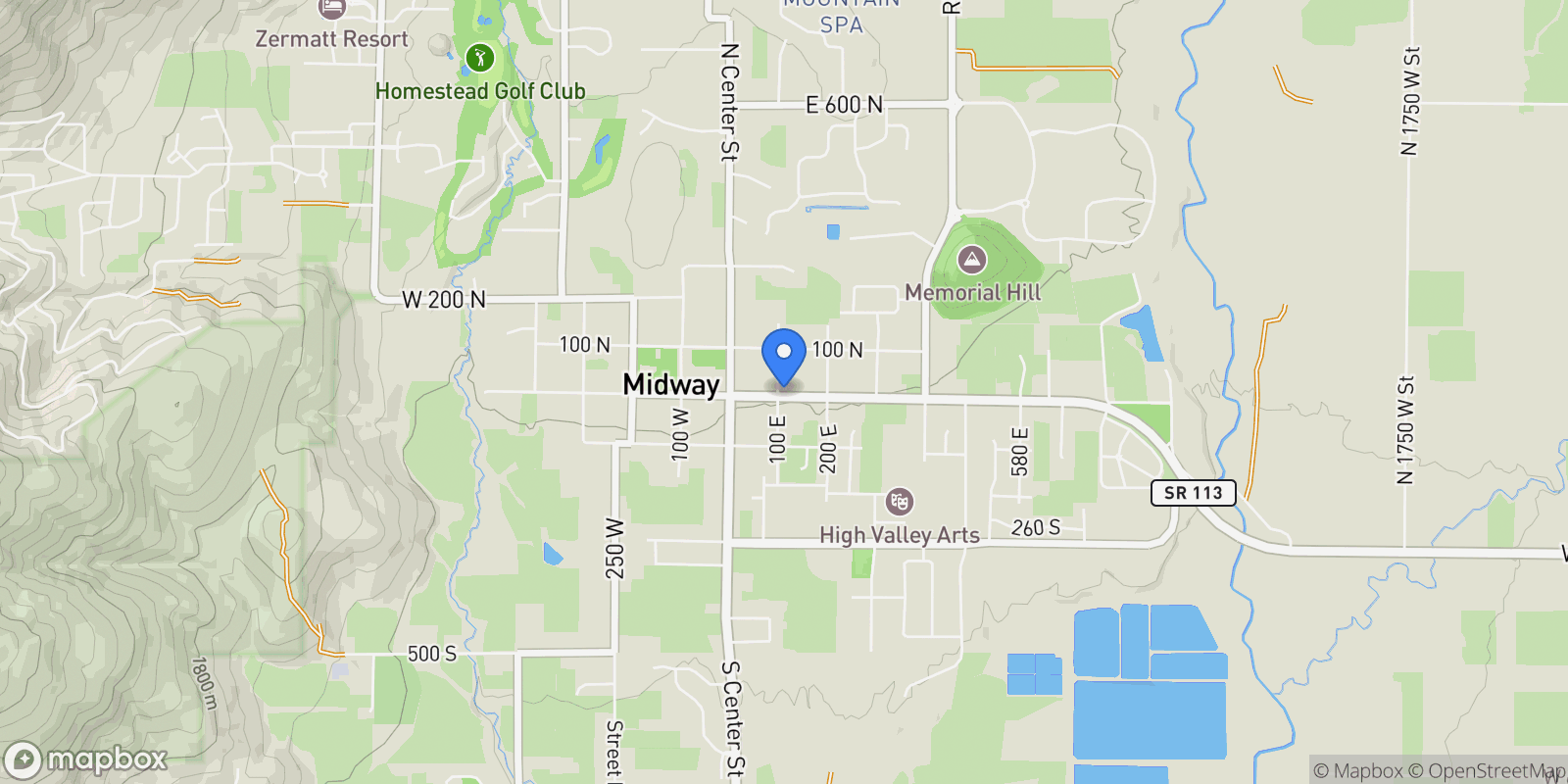 Map showing 103 E MAIN ST, Midway, Utah, United States.